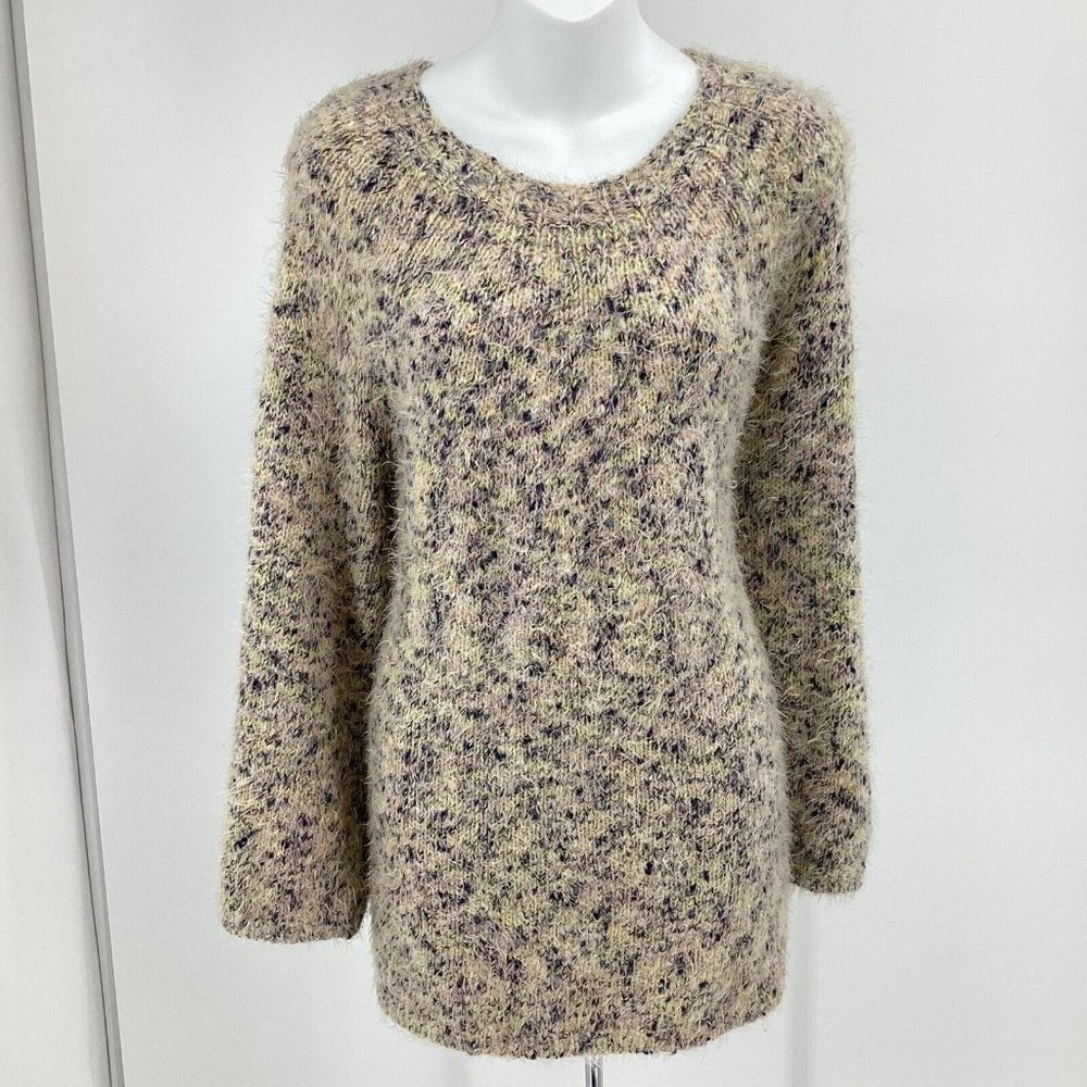 Lou & Grey Womens Sz M Multicolor Marled Fuzzy Acrylic Blend Sweater Relaxed Fit